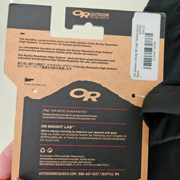 Outdoor Research Black Rocky Mountain High Gaiters, Womens L NWT - Picture 5 of 5